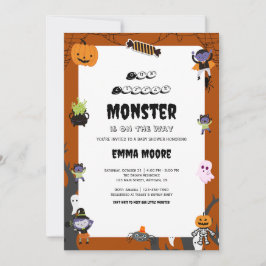 Cute Halloween Monster Baby Shower Design Kaart