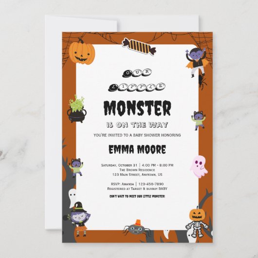 Cute Halloween Monster Baby Shower Design Kaart (Voorkant)