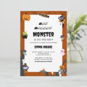 Cute Halloween Monster Baby Shower Design Kaart (Staand voorkant)