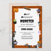 Cute Halloween Monster Baby Shower Design Kaart (Voorkant / Achterkant)