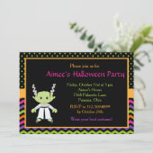 Cute Halloween Monster Girl Halloween Party Kaart (Staand voorkant)