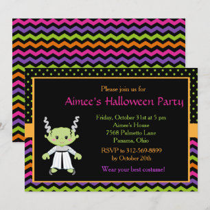 Cute Halloween Monster Girl Halloween Party Kaart