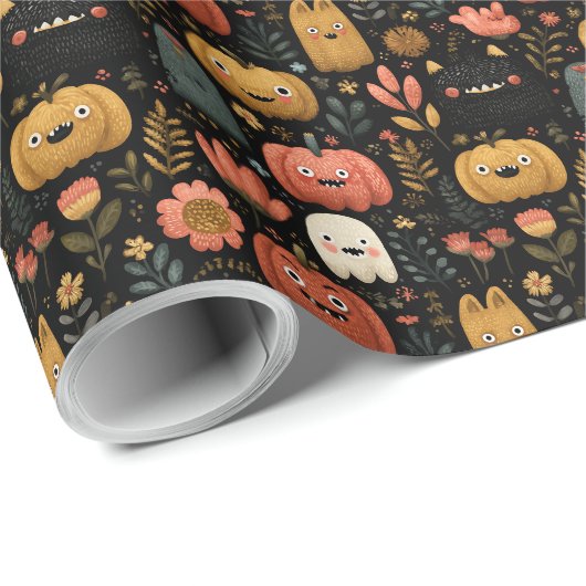 Cute Halloween Monsters and Pumpkins Pattern Cadeaupapier (Rol Hoek)