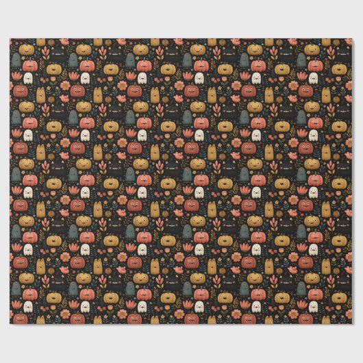 Cute Halloween Monsters and Pumpkins Pattern Cadeaupapier (Vlak)