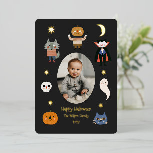Cute Halloween Monsters Baby Familie Foto Folie Feestdagenkaart
