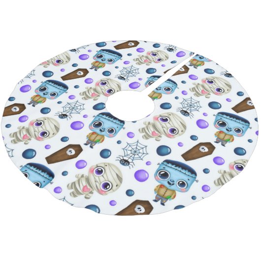 Cute Halloween Monsters Pattern Kerstboom Rok (Gekanteld)