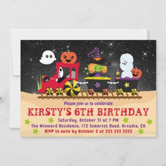 Cute Halloween Monsters Train Birthday Kaart (Voorkant)