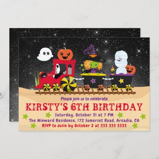 Cute Halloween Monsters Train Birthday Kaart (Voorkant / Achterkant)
