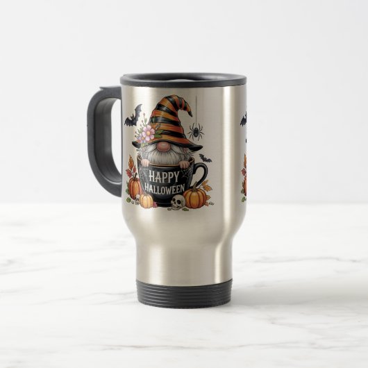 Cute Halloween Mug with Elf in Coffee Cup | Happy  Reisbeker (Voorkant links)