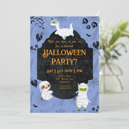 Cute Halloween Mummies Party Kaart (Staand voorkant)