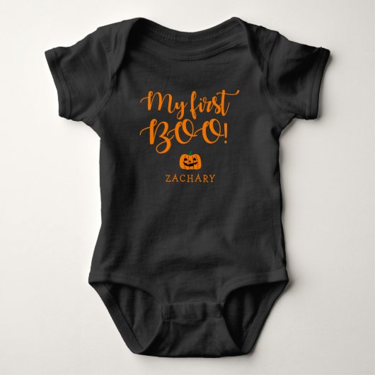 Cute Halloween My First Boo Pumpkin Name Romper (Voorkant)