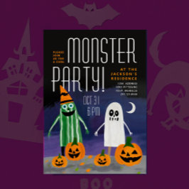 Cute Halloween Nacht Monster Pompoen Verf Feestje Kaart