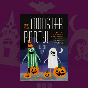 Cute Halloween Nacht Monster Pompoen Verf Feestje Kaart