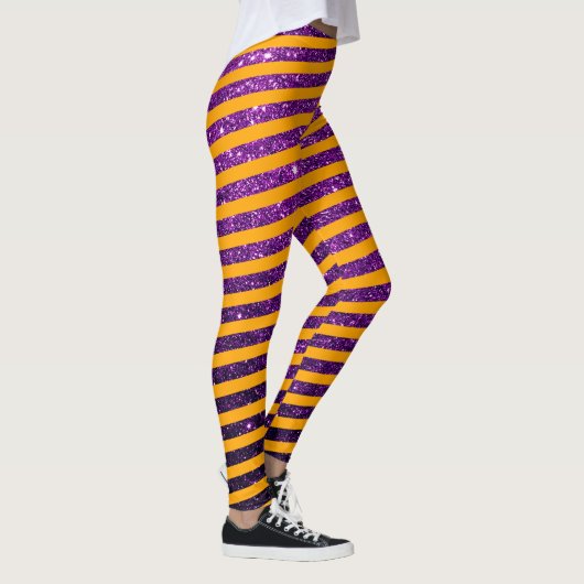 Cute Halloween Oranje Paars Glitter Striped Leggings (Rechts)