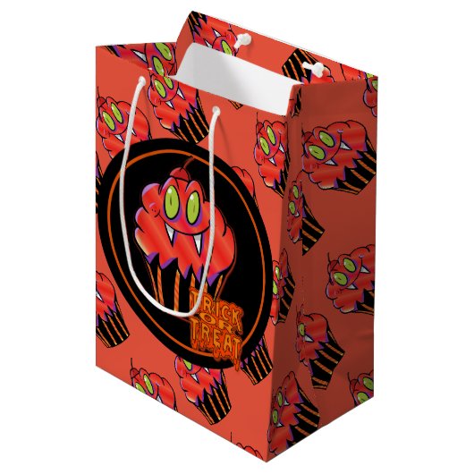 Cute Halloween Oranje Vampire Cupcake Cusft Bag 2 Medium Cadeauzakje (Voorkant Gekanteld)