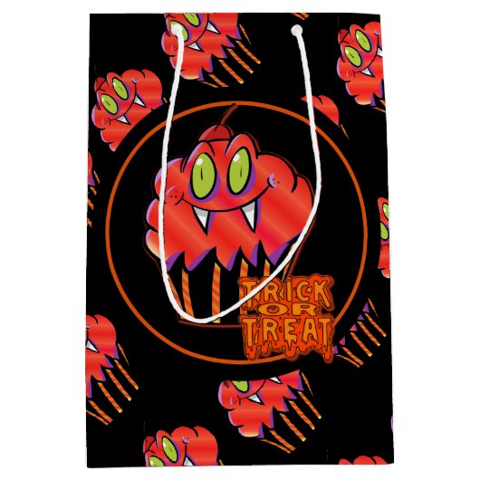 Cute Halloween Oranje Vampire Cupcake Cusft Bag Medium Cadeauzakje (Voorkant)