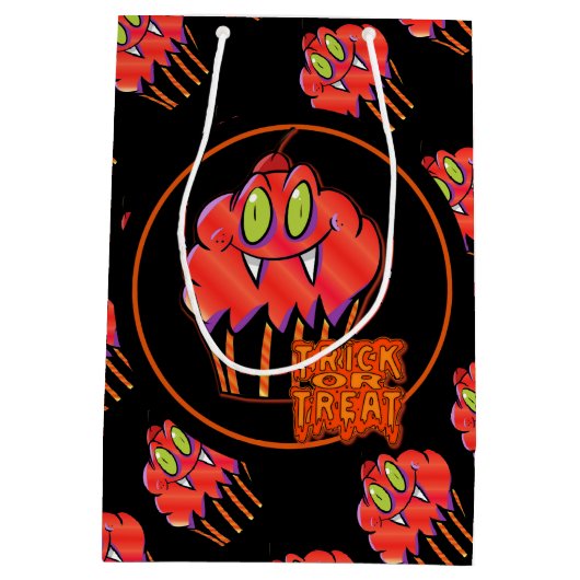 Cute Halloween Oranje Vampire Cupcake Cusft Bag Medium Cadeauzakje (Achterkant)