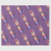 Cute Halloween Owl Cat Art Wrapping Paper Cadeaupapier (Vlak)