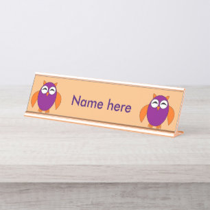 Cute Halloween Owl Custom Desk Sign Bureau Naambordje