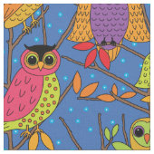 Cute Halloween Owl Oranje Green Blue Pattern Stof (Close Up)