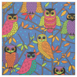 Cute Halloween Owl Oranje Green Blue Pattern Stof