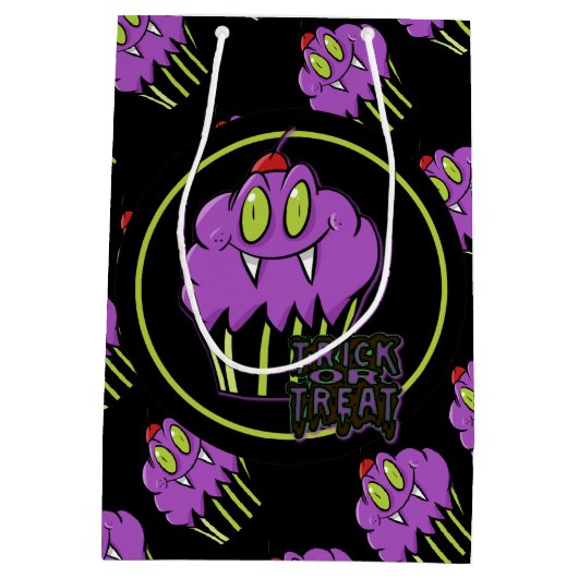 Cute Halloween Paars Vampire Cupcake Cusft Bag Medium Cadeauzakje (Achterkant)