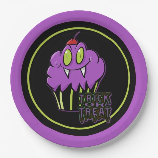 Cute Halloween Paarse Vampire Cupcake Bord (Voorkant)