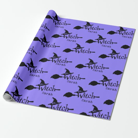 Cute Halloween Paarse Witch Cadeaupapier (Uitgerold)