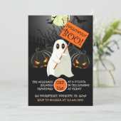 Cute Halloween partijuitnodiging met geest en knup Kaart (Staand voorkant)