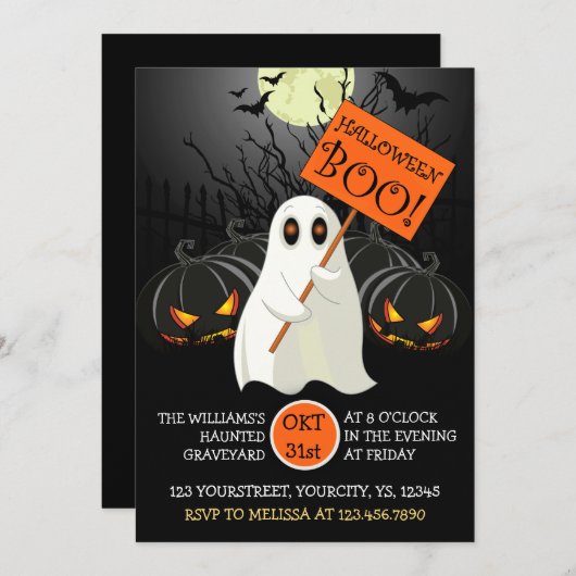 Cute Halloween partijuitnodiging met geest en knup Kaart (Voorkant / Achterkant)