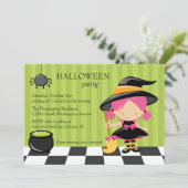 Cute Halloween party heks and spin nodigt Kaart (Staand voorkant)