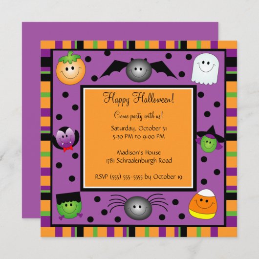 Cute Halloween Party Invitation for Kids Kaart (Voorkant / Achterkant)