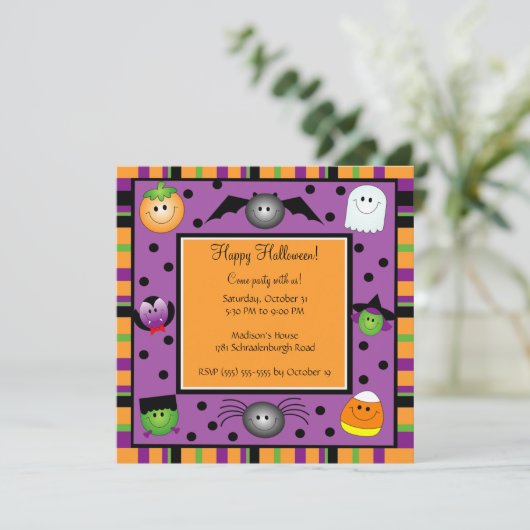 Cute Halloween Party Invitation for Kids Kaart (Staand voorkant)