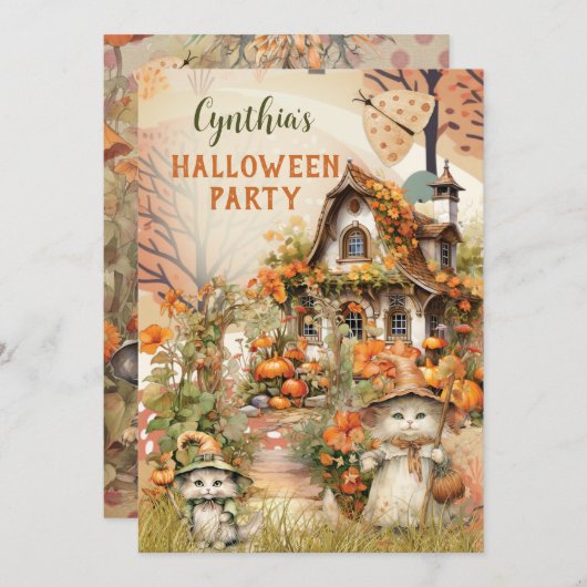 Cute Halloween Party Invitation Kaart (Voorkant / Achterkant)