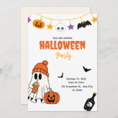 Cute Halloween Party Invitation with Ghost Kaart (Voorkant / Achterkant)