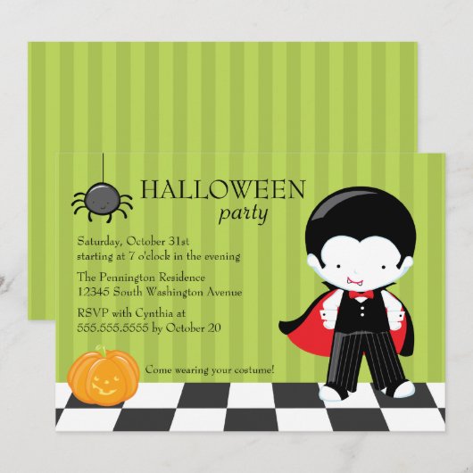 Cute Halloween party vampire en spinuitnodiging Kaart (Voorkant / Achterkant)