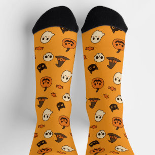 Cute Halloween-patroon – Pompoenen, geesten en kat Sokken