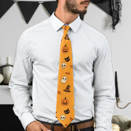 Cute Halloween-patroon – Pompoenen, geesten en kat Stropdas
