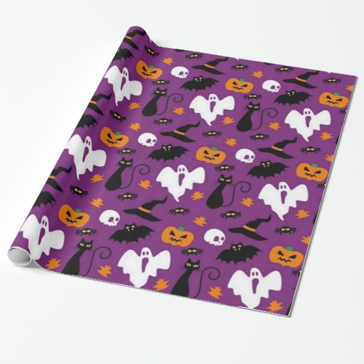 Cute Halloween Pattern Cadeaupapier (Uitgerold)