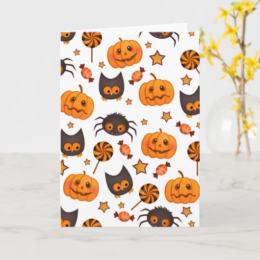 Cute Halloween Pattern Illustratie Kaart (Gele Bloem)