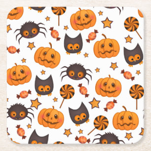 Cute Halloween Pattern Illustratie Kartonnen Onderzetters