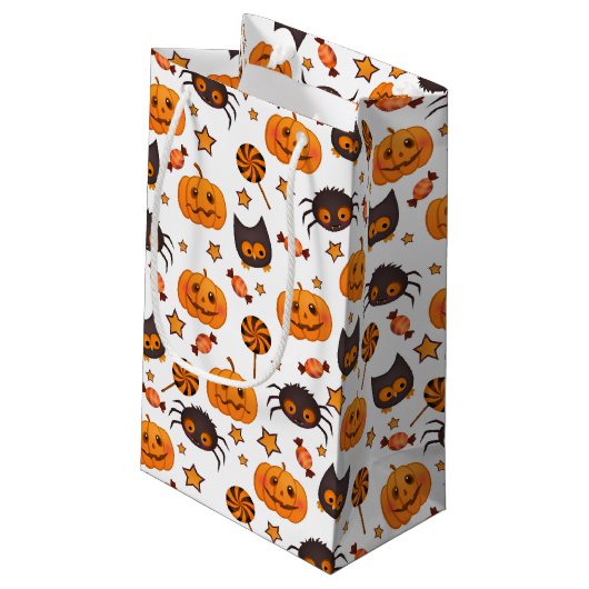 Cute Halloween Pattern Illustratie Klein Cadeauzakje (Achterkant Gekanteld)