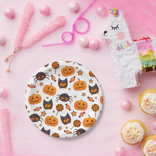 Cute Halloween Pattern Illustratie Papieren Bordje (Feest)
