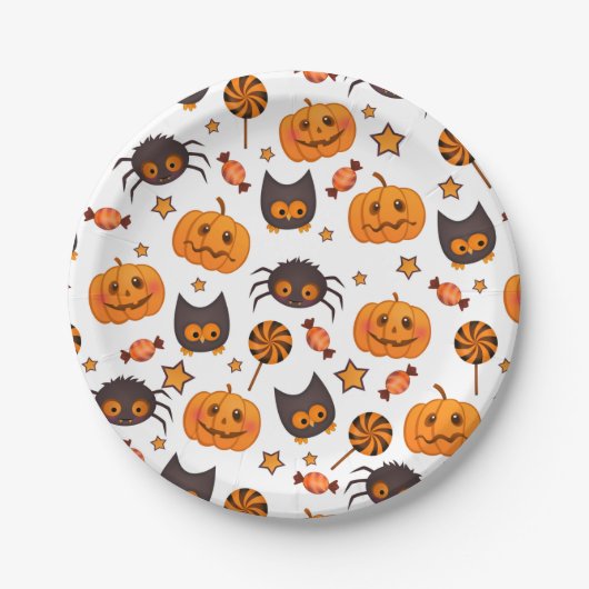 Cute Halloween Pattern Illustratie Papieren Bordje (Voorkant)