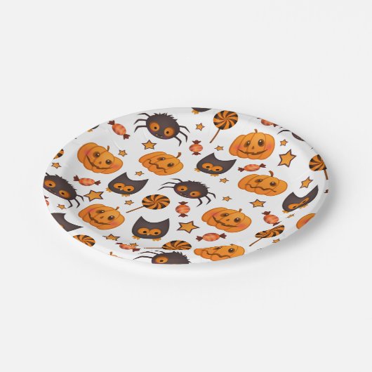 Cute Halloween Pattern Illustratie Papieren Bordje (Gekanteld)