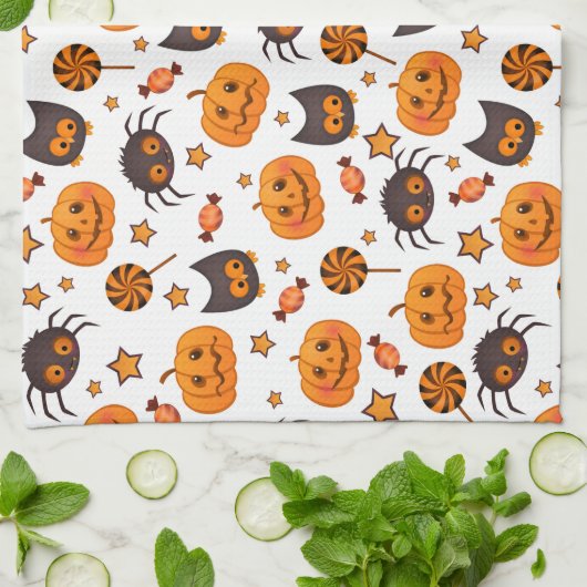 Cute Halloween Pattern Illustratie Theedoek (Gevouwen)