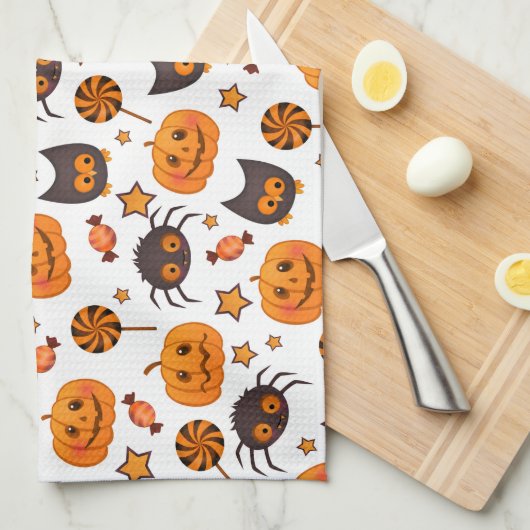 Cute Halloween Pattern Illustratie Theedoek (Quarter Fold)
