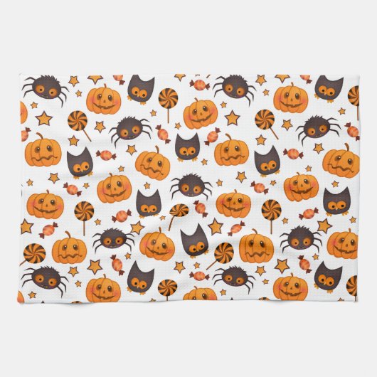 Cute Halloween Pattern Illustratie Theedoek (Horizontaal)