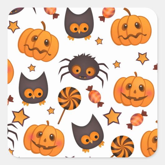 Cute Halloween Pattern Illustratie Vierkante Sticker (Voorkant)