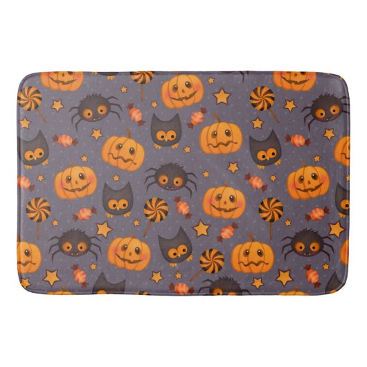 Cute Halloween Pattern Paarse Achtergrond Badmat (Voorkant)